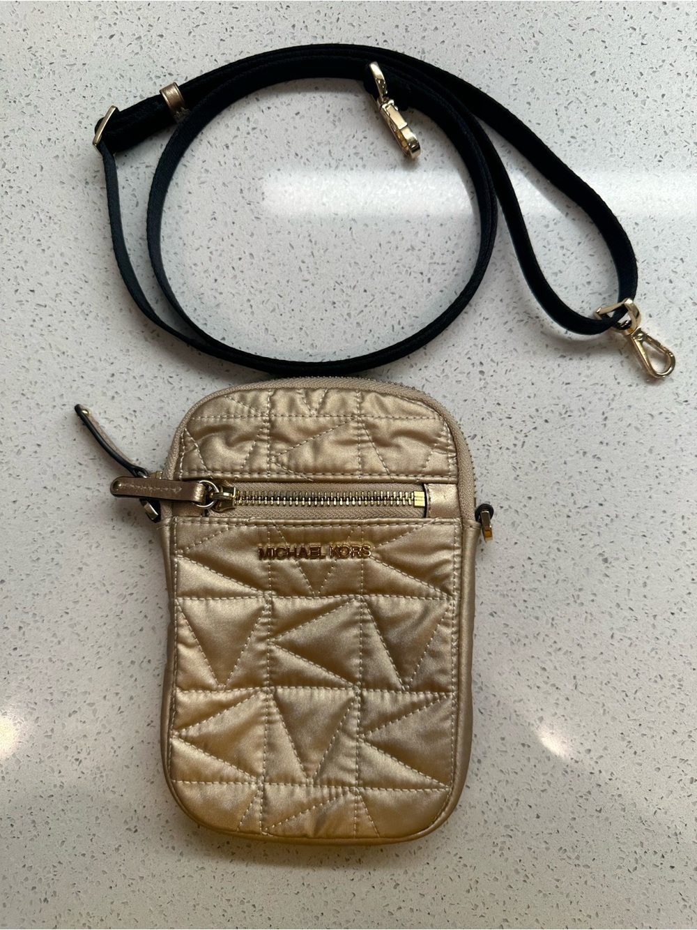 Michael Kors Metallic Gold Quilted Mini Crossbody Phone Bag